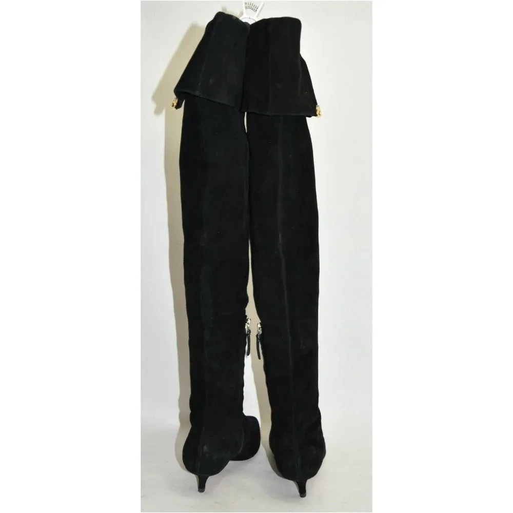 $650 TORY BURCH Elizabeth Pointy Toe Over the Knee Boot KITTEN BLACK 7  (M30)